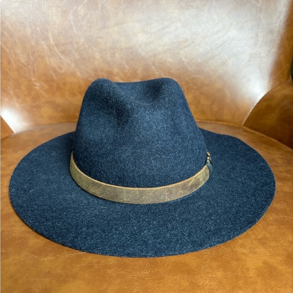 Pistil Soho Felt Wide Brim Navy Wool Hat Brown leather band Fedora One Size - Picture 4 of 5
